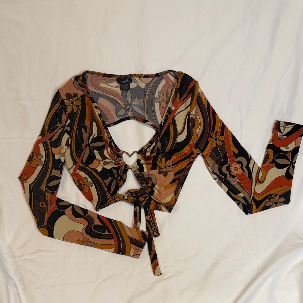 Y2K Long Sleeve Open back-tie Top